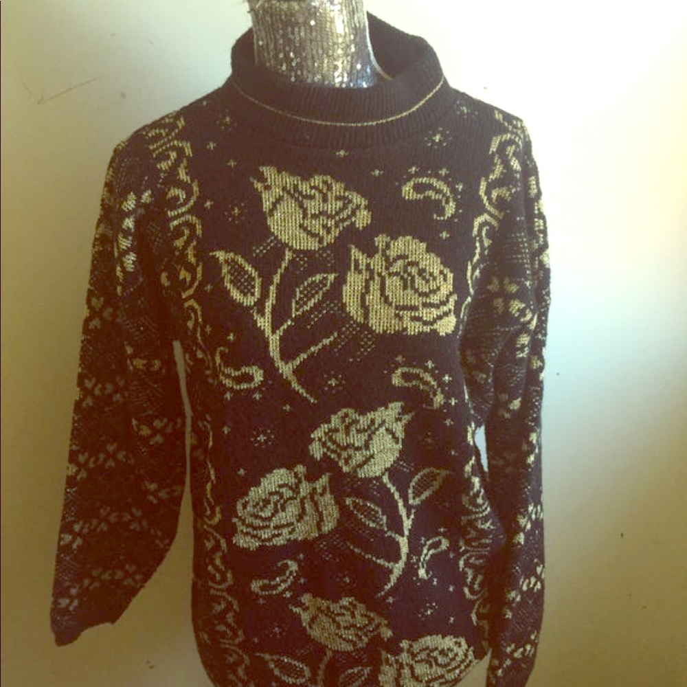 Vintage Gold Rose Knit 90s Sweater